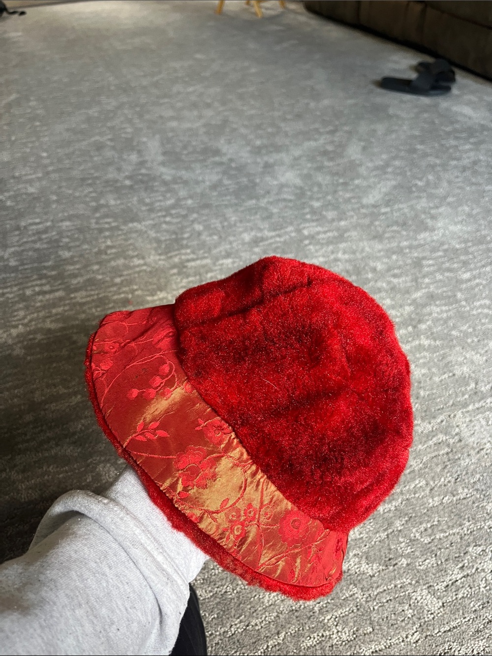 Nordstrom Y2K Red Plush Hat with Cherry blossom Satin Brim